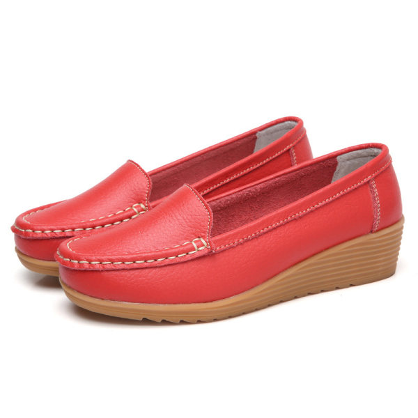 Mamma Kvinner Single Sko Loafers Middelalder Skråning Hæl Casual Red 41