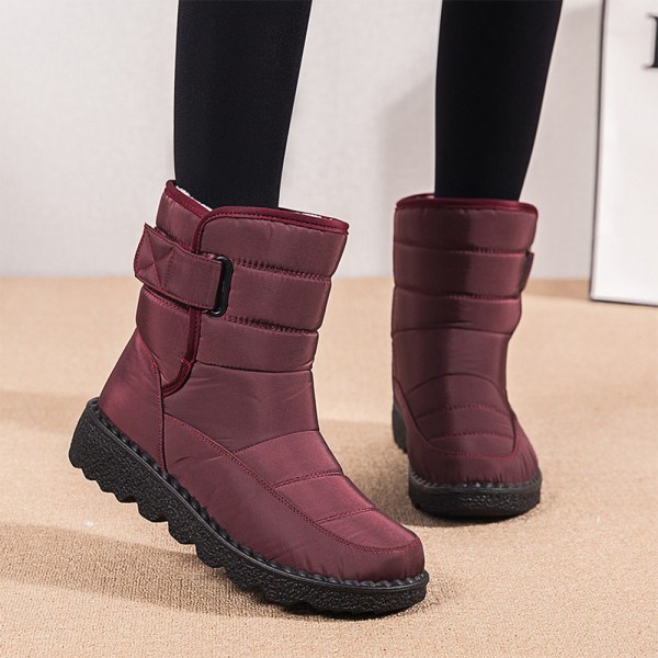 Kvinnors snökängor med krok och slinga platt tå casual boots vinter Red 36