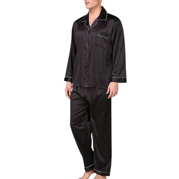 Herr Pyjamas nattkläder Set Boy Long Sleeve Nightwear Loungewear Black 3XL
