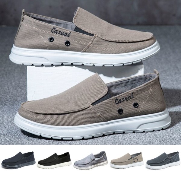 Herre Slip On Flats Casual Canvas Sko Komfortable sneakers grå 41