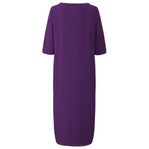 Kvinnor Enfärgad midiklänning Vanlig lös halvärmad klänningar Purple 4XL