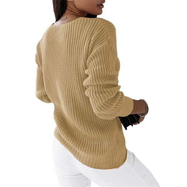 Dam V-ringad kabel stickad tröja lös pullover jumper toppar Aprikos S d5e3  | Aprikos | Polyester | Fyndiq