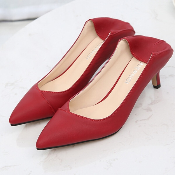 Dame Pumps Dress Shoes Shallow Mid Slender Heel Casual Daily Red 37