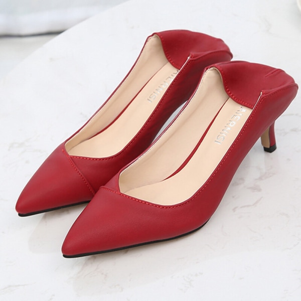 Naisten Pumput Mekko Kengät Matala Mid Slender Heel Casual Daily Red 39