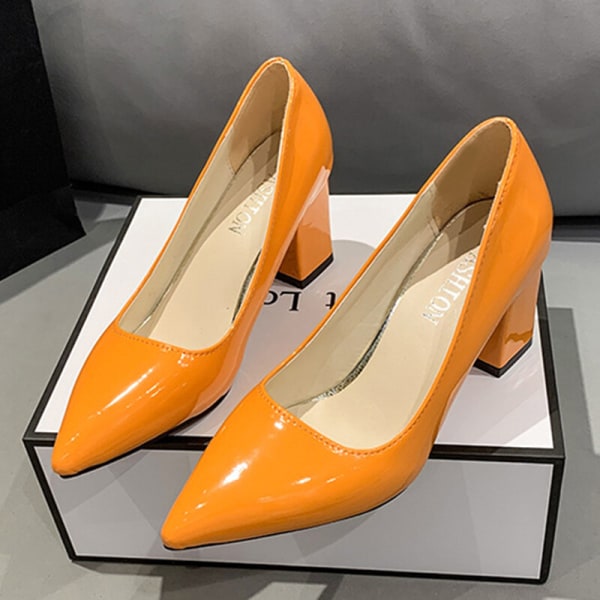Dame anti-slip spidstå kjole sko Casual Fashion hæle Orange-1 36