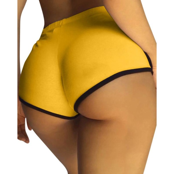 Naisten printed korkeavyötäröiset joogashortsit Sport Fitness Hot Pants Yellow,L
