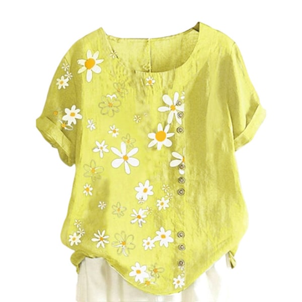 Kortärmad T-shirt för kvinnor med rund hals s Light Yellow 3XL
