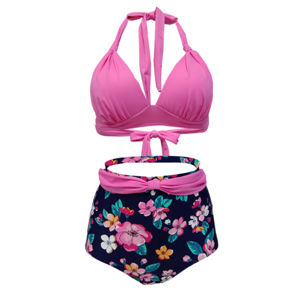 Todelt bikinisæt til kvinder med høj talje badedragt Badetøj Pink,XXL