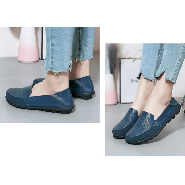 Dam Loafers Slip On Flats Halkfri Walking Comfort Casual Shoe Blå 40