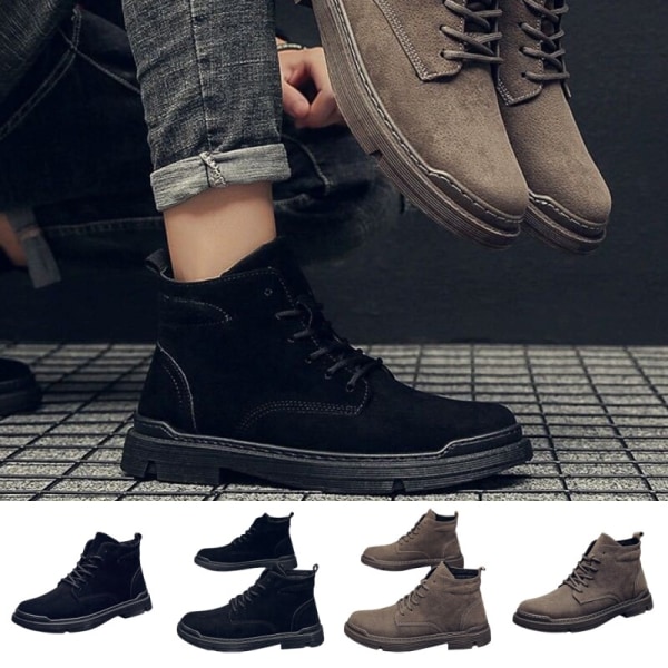 Män Casual Shoes Comfort High Top Ankel Boot Walking Fashion Svart 42