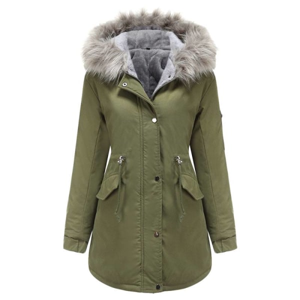 Naisten takki Ulkovaatteet Turkisvuorattu Trench-hupullinen Parka Winter Warmer Army Green S