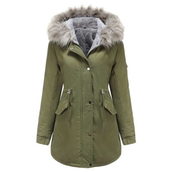 Naisten takki Ulkovaatteet Turkisvuorattu Trench-hupullinen Parka Winter Warmer Army Green XL