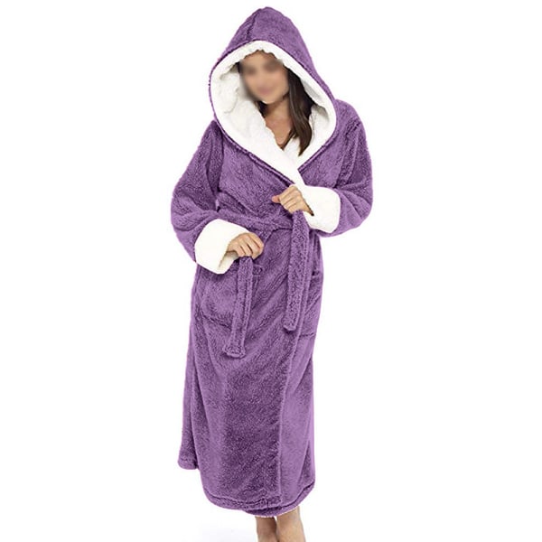 Langærmet fuzzy plys badekåbe til kvinder med bælte i fleece Grunt lila 3XL