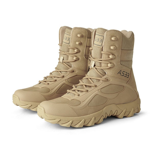 Män High Top Outdoor Shoe Rund Toe Military Tactical Boot Sand färg 46