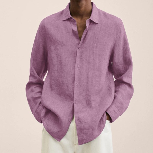 Långärmad herrskjorta Solid Casual Baggy Tops Blus Rosa L