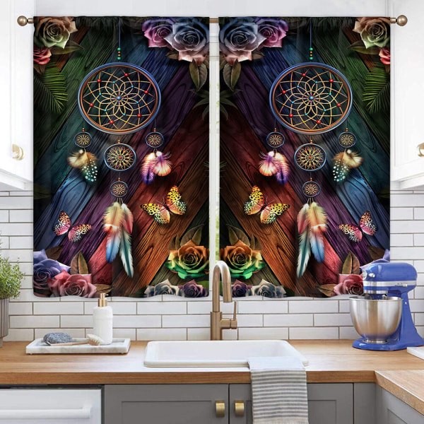 Keittiön verhot Dream Catcher -tasot lyhyet paneelivalanssiverhot Style-3 W:28"x H:47"*2 Panels