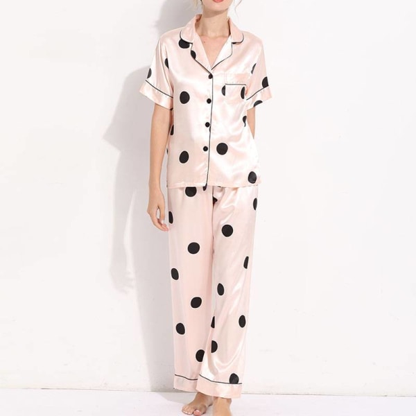 Kvinder 2 stykke pyjamas sæt kortærmede toppe + bukser nattøj Pink Circle S