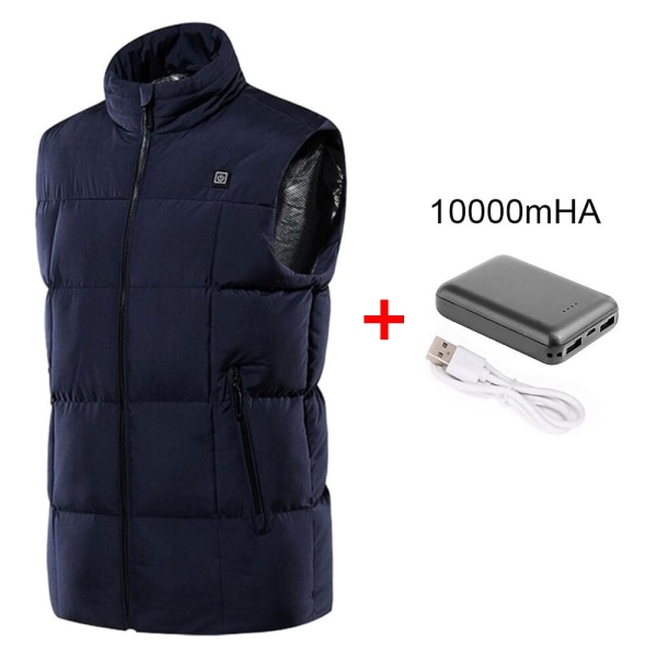 Mænd Opvarmet Vest Vinter Termisk El-jakke USB Opvarmning Mörkblå 3XL