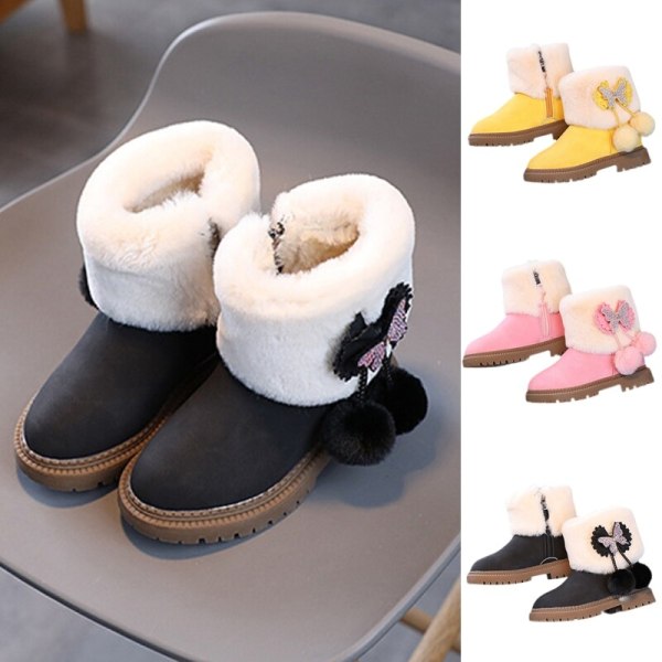 Toddler Fashion Bow Strass plyschfoder Casual Snow Boots Svart 29