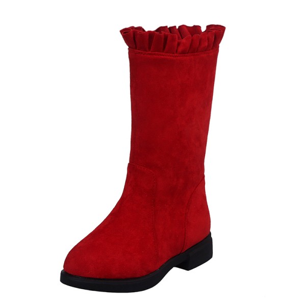 Barn Halksäkra rund tå Mid Calf Boots Sido Zipper Dress Shoes Röd 27