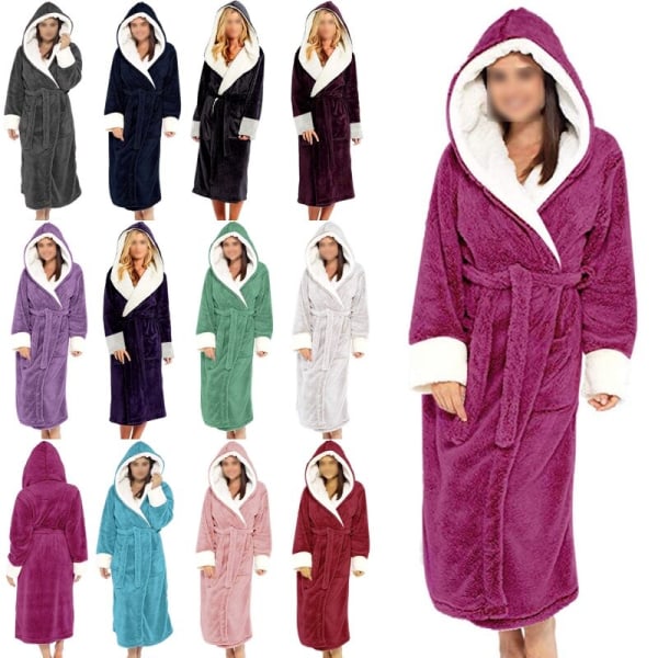 Langærmet fuzzy plys badekåbe til kvinder med bælte i fleece Djupt grått XL