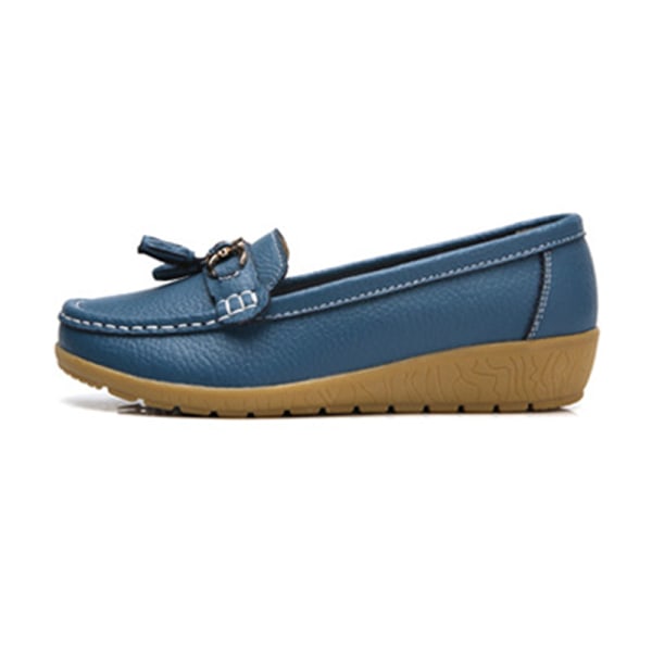 Damer Rund Toe Flats Skor Loafers Mockasiner Tofs sjuksköterska Blue 36