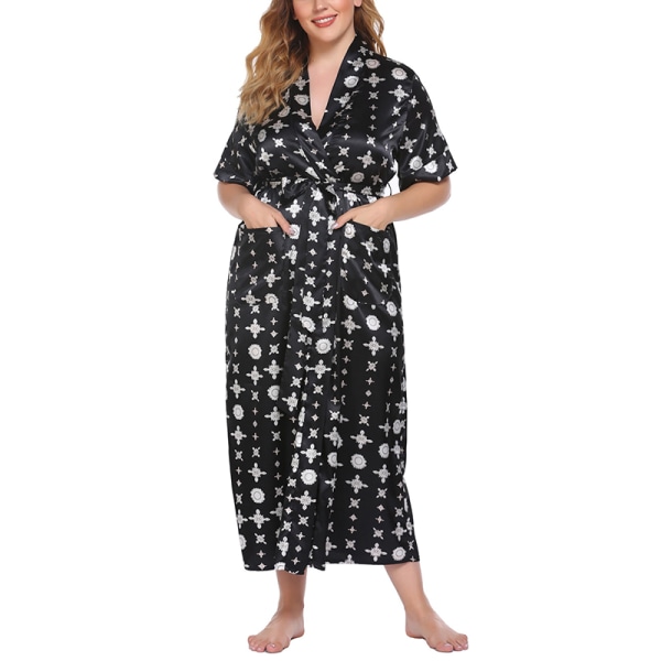 Kvinders morgenkåbe natkjole hjemmetøj Nattøj Pyjamas black2,3XL