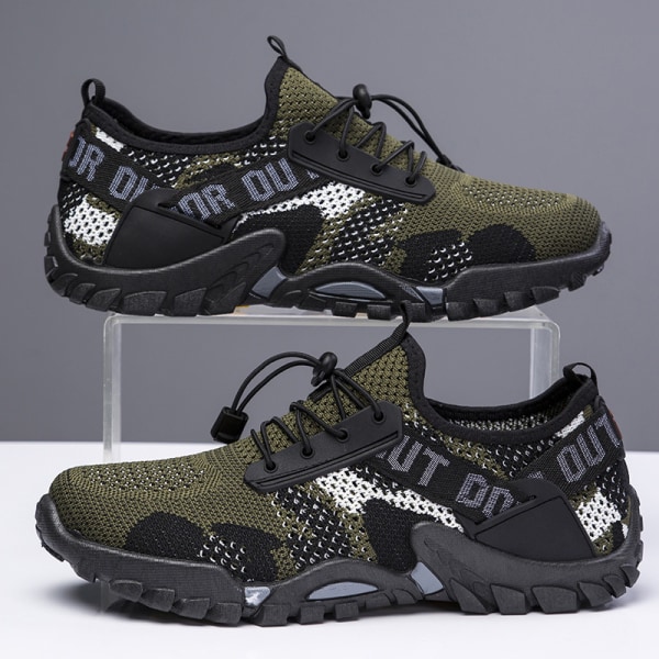 Herr Camouflage Trekking Shoe Rund Toe Fashion Sneaker Kamouflage grön 45