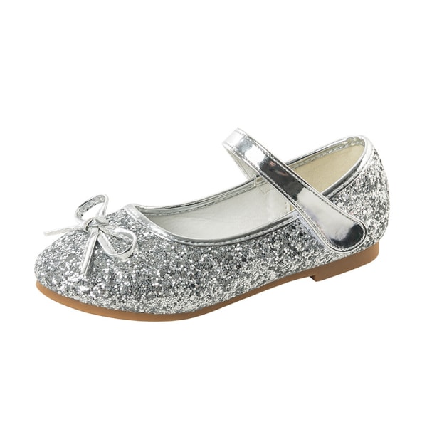 Girl Princess Shoes Mary Jane Halkfria Glitter Balett Skor Silver 24