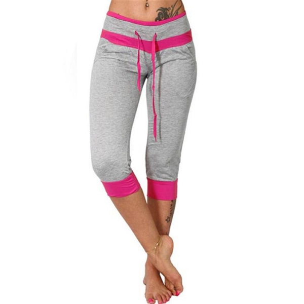 Womens Gym Bottoms High waisted Color Block Yoga Capris Sports Gray L