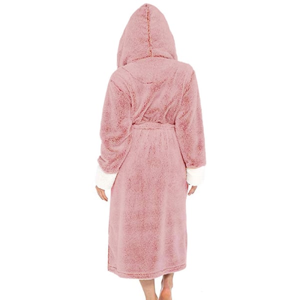 Langærmet fuzzy plys badekåbe til kvinder med bælte i fleece Rosa XL