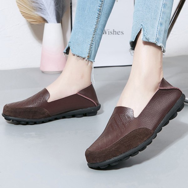 Dam Loafers Slip On Flats Halkfri Walking Comfort Casual Shoe Brun 41