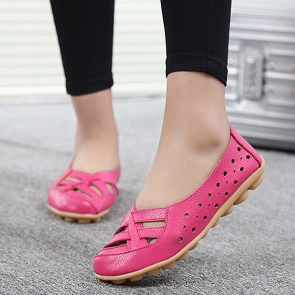 Muoti Naisten Slip On Work Casual hollow Out Flats Comfort Rosa 44
