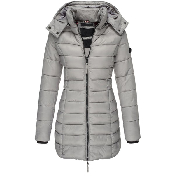 Dame hættejakke polstret vinter varm lang frakke Puffer Outwear Grå XL