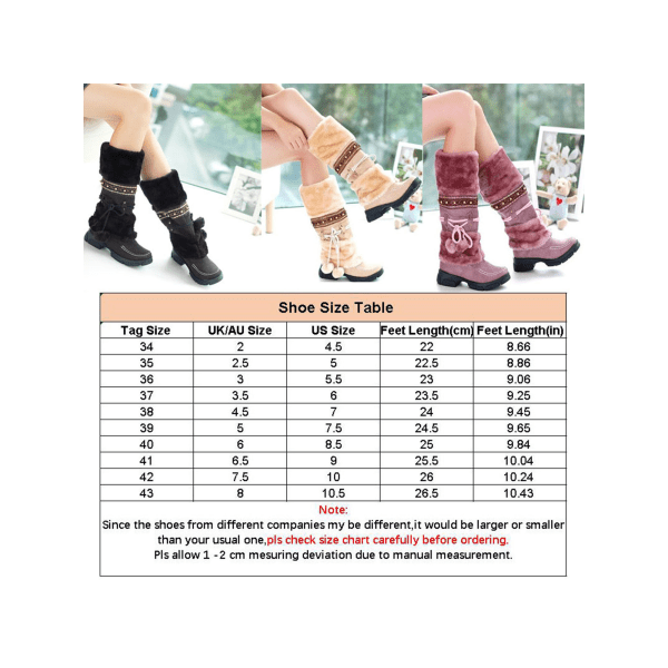 Kvinnor Flickor Vinter Varm Mid Calf Snow Boots Päls Lined Lace Up Beige,40