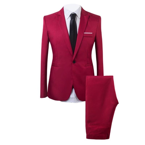 2-delad kostymjacka och byxor män Lapel Slim Fit med en knapp Wine Red 5XL