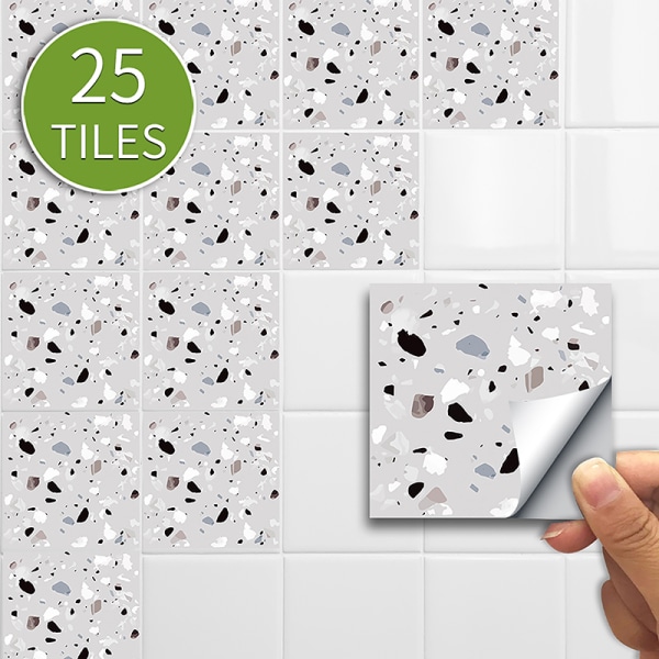 25 st 3D Kakelklistermärken Mosaikdekaler Självhäftande väggdekor Brown Terrazzo,15x15cm