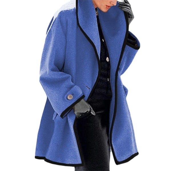 Kvinder Crew Neck hættetrøje frakke Hooded Long Keep Warm Loose jakke Blue 3XL