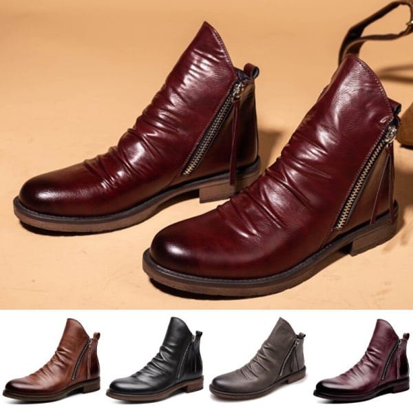 Mens Casual Rund Toe Läder Boot Business Non Slip Dress Boots Brun 44