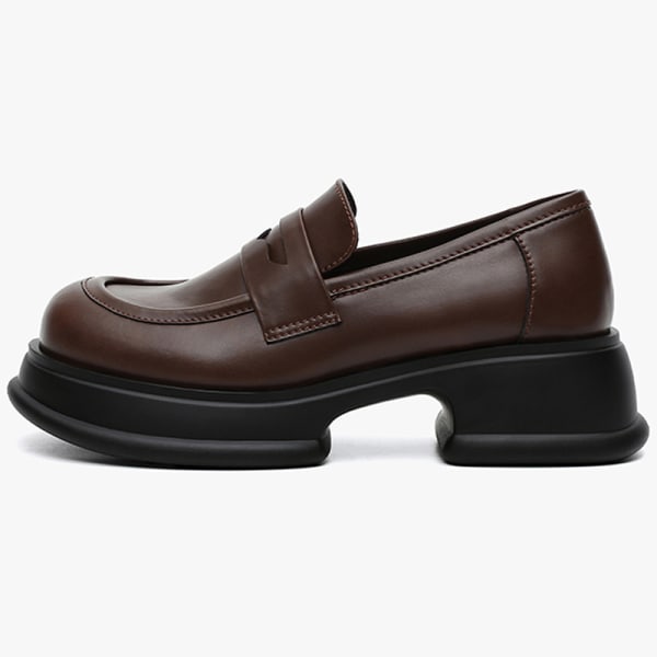 Kvinnor Shoe Slip On Loafers Andas plattform Skolmode Brun 37