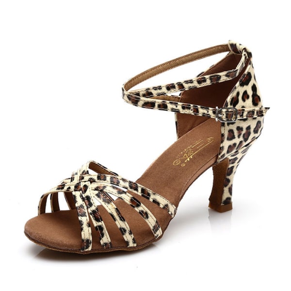 Tjejer Antisladd Block Dansskor Dansande sandal med mellanklack leopardmönster 7 cm 41