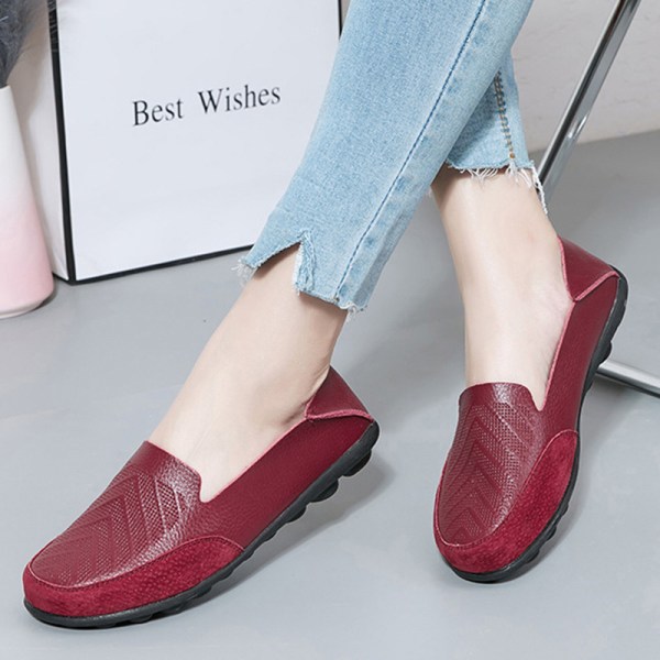 Dam Loafers Slip On Flats Halkfri Walking Comfort Casual Shoe Vin, röd 35
