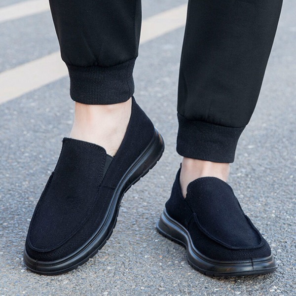 Miesten Slip On Flats Casual kangaskengät Mukavat tennarit Svart-1 44