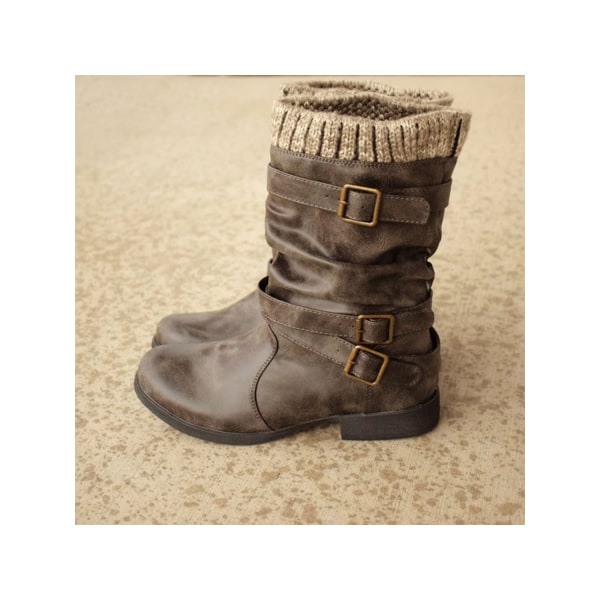 Moderigtige kalvstøvler til kvinder med rund tå afslappet sko Gray,38