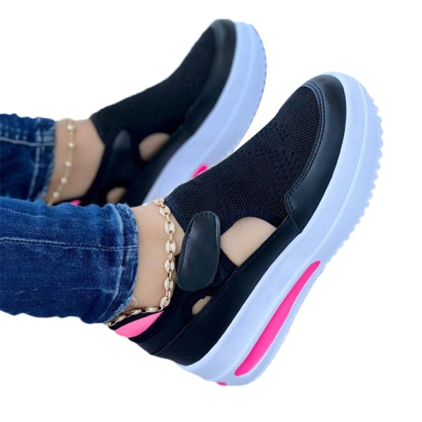 Kvinder Flats Magnetiske Sneakers Rund Toe Åndbar Walking Sko Svart 38