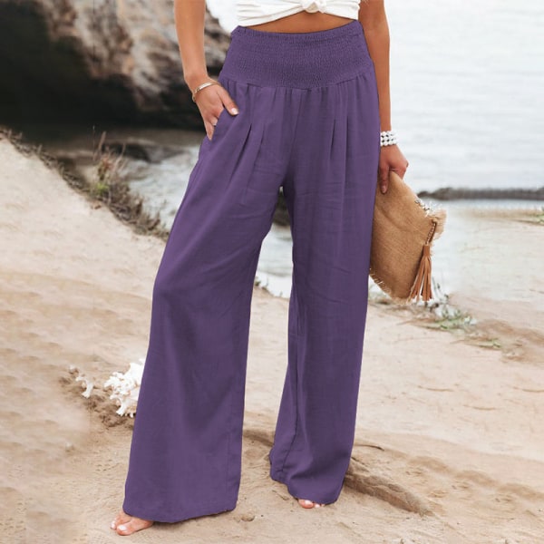 Kvinder Bukser Casual Løs Sommerferie Strand Dagligt Beklædning Light Purple L