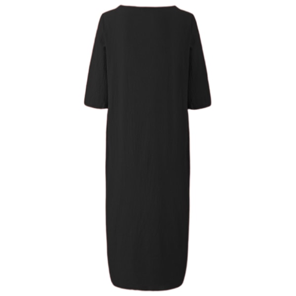 Kvinnor Enfärgad midiklänning Vanlig lös halvärmad klänningar Black XL