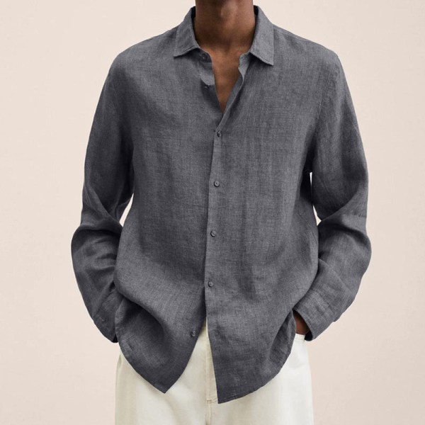 Langærmet skjorte til mænd Solid Casual Baggy Toppe Bluse Mörkgrå XL