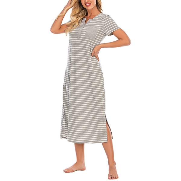 Kortärmad nattklänning för kvinnor med rund hals Nattkläder Pyjamas Gray,XL