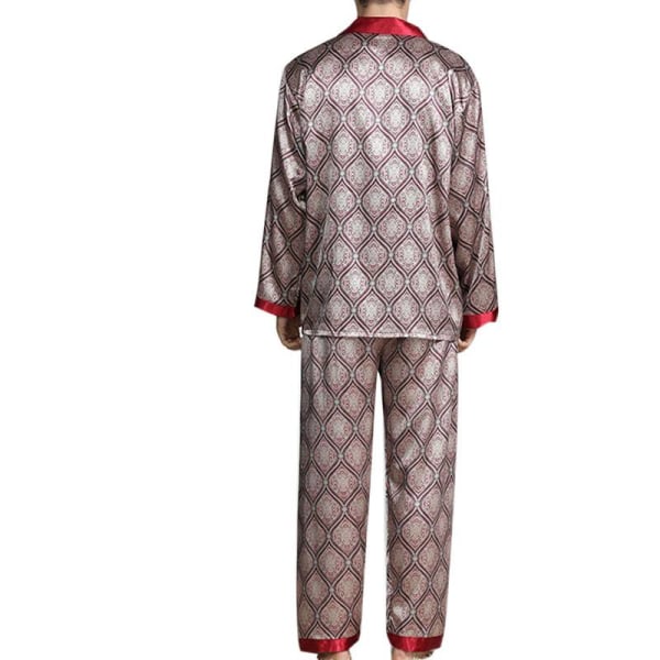 Herr Pyjamas Set T-shirt Lounge Bottoms Byxor Nattkläder kostym Pjs Claret L